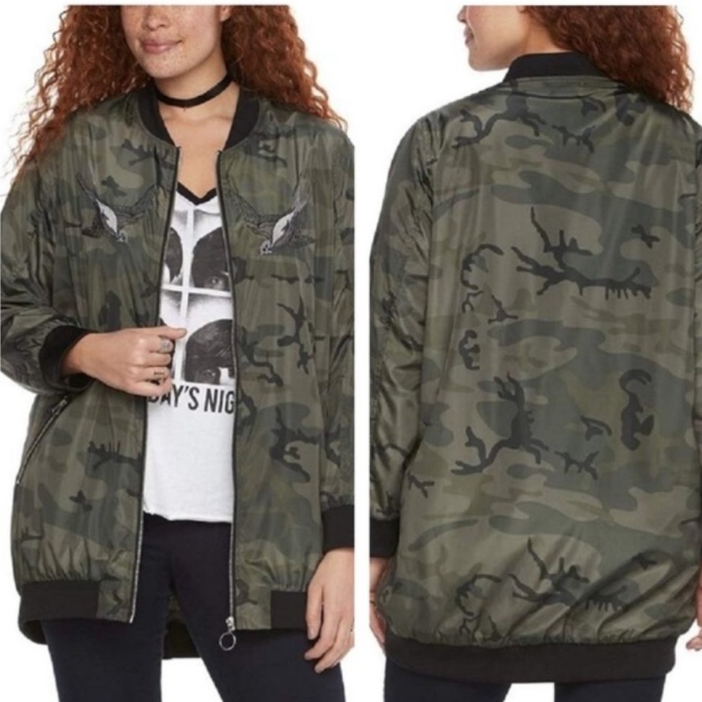 Rock & Republic camo bomber jacket with birds